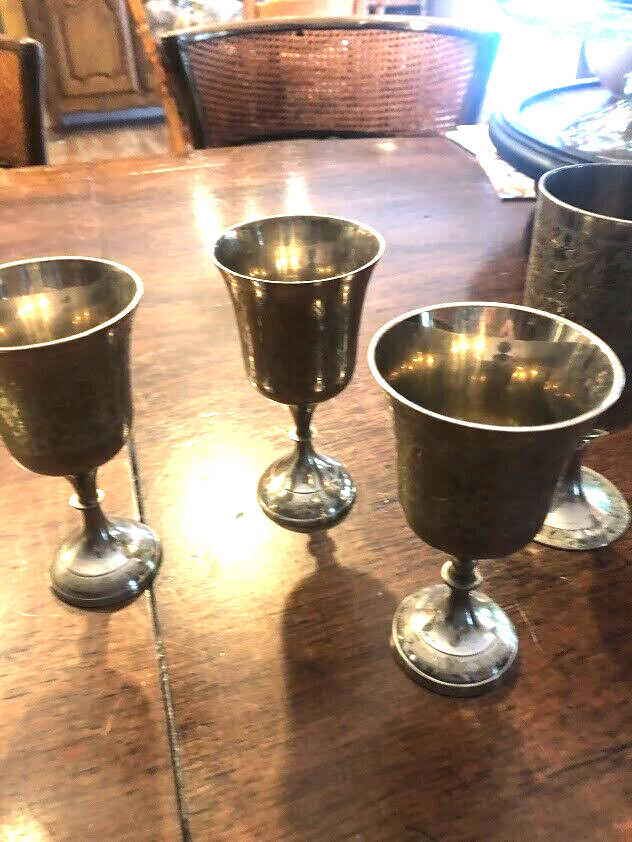 5 VINTAGE INDIA SILVER CUPS 3 DIFFERENT SIZES