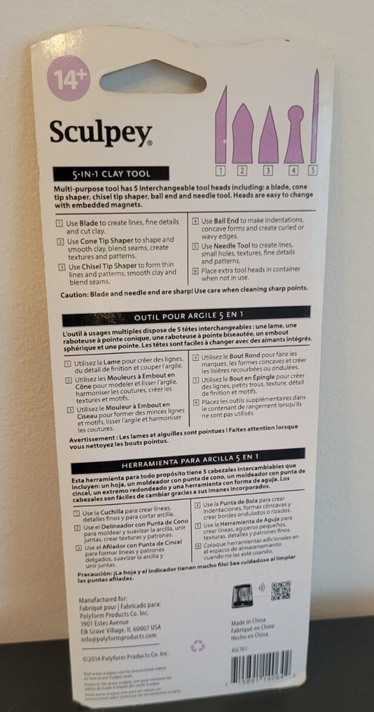 Sculpey 5-in-1 Tool: Handle with Interchangeable Tool Heads ~ ASCT01