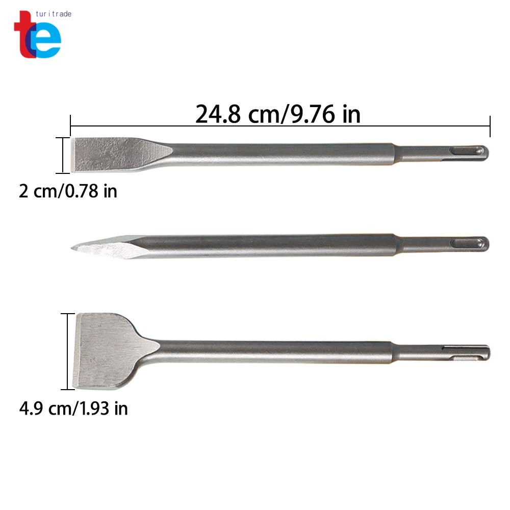 Concrete Drill Bit Set Includes Point Chisel + 20mm & 40mm Flat Chisel 6-Pack