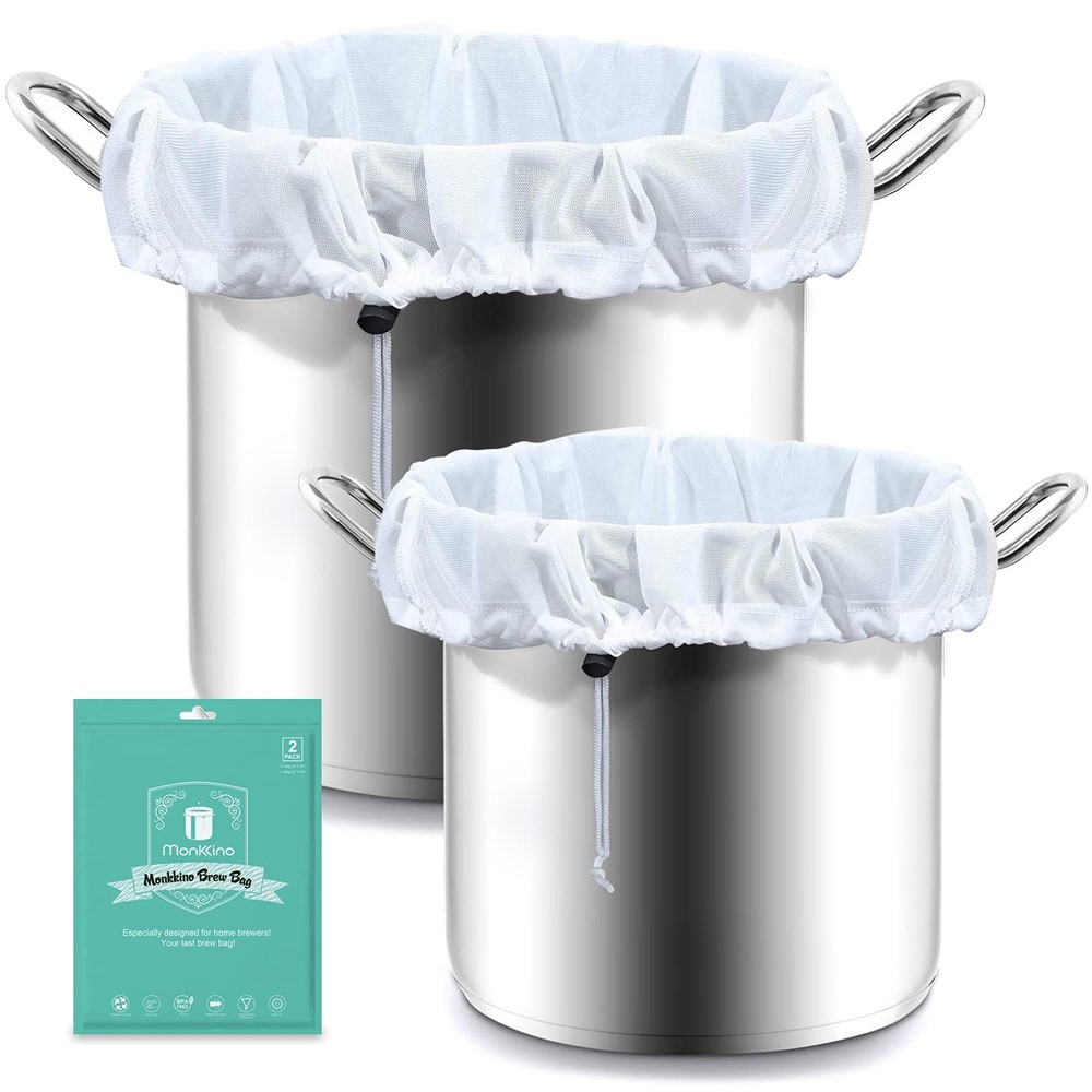 MONKKINO 2pcs Brew Bags, 250 Micro Fine Mesh Strainer Bag, Reusable Drawstrin...