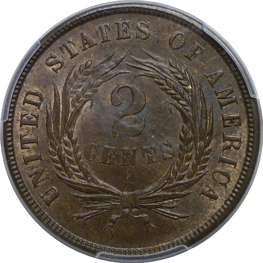 1864 Large Motto Two Cent Piece PCGS MS-63 BN