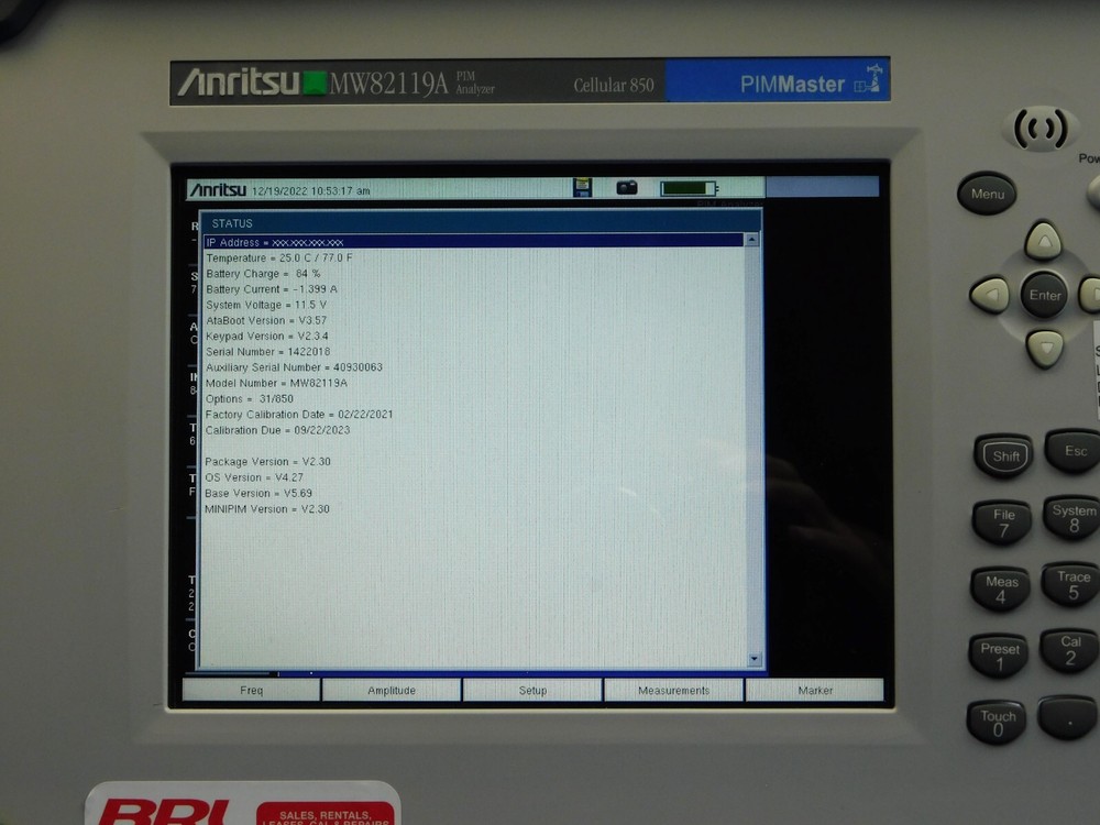 Anritsu MW82119A PIM Master Passive Intermodulation Analyzer - Options 031/850