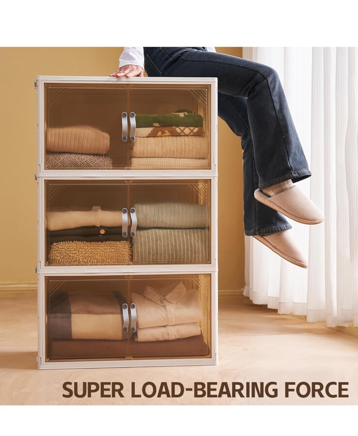 3 Pack - Collapsible Storage Cabinet - Foldable Storage Bins with Doors - 96 QT