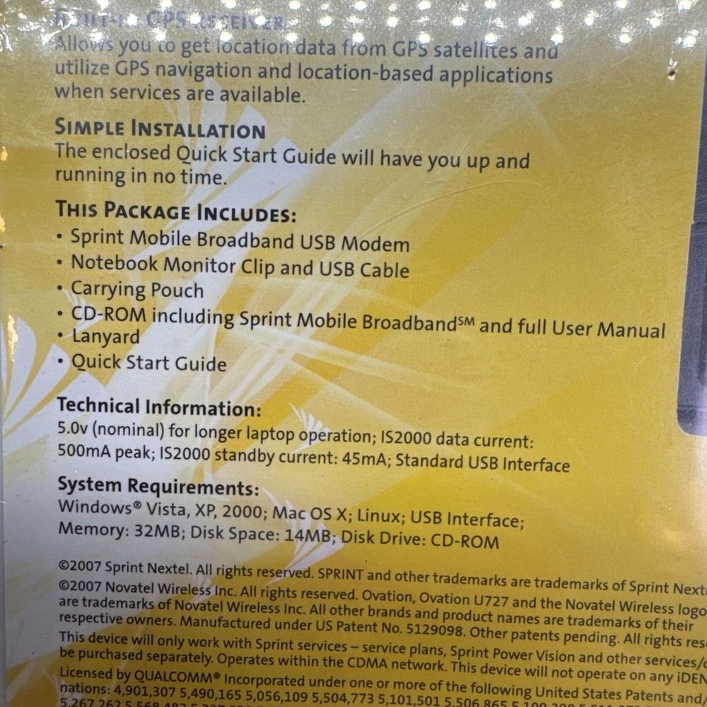 Sprint Mobile Broadband Network USB Modem Novatel Wireless Ovation U720