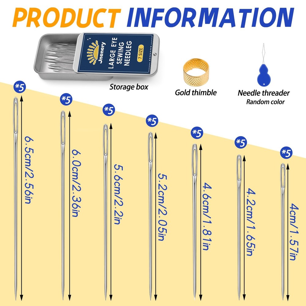 35 Pcs Large Eye Sewing Needles, 7 Size Sewing Sharp Needles for Handsewing, ...
