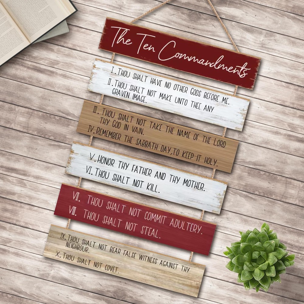 The 10 Commandments Christian Wall Art, Bible Verse Religious Decor, Scriptur...