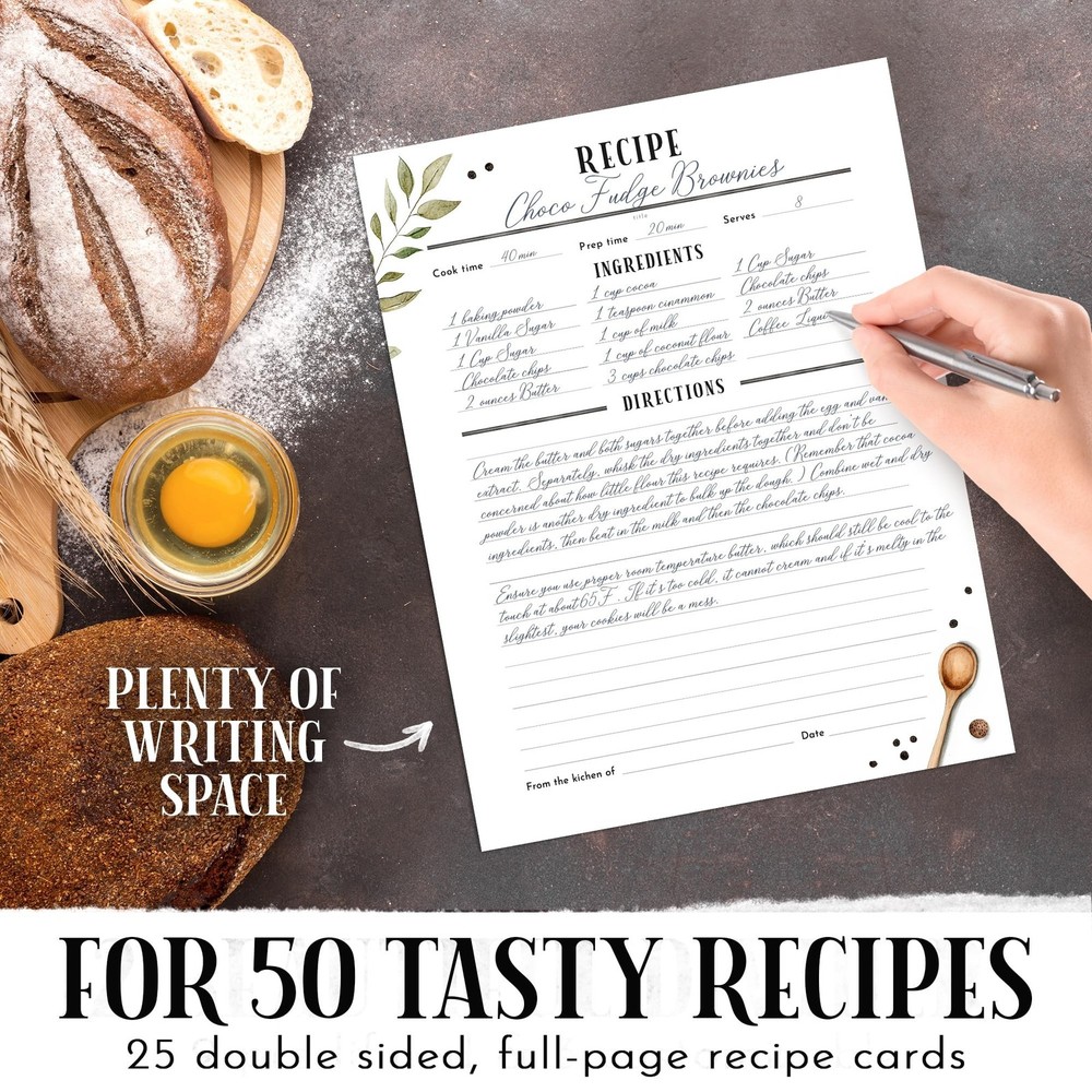 Large Kitchen-Themed Recipe Binder – 11.5” x 12” | Includes 25