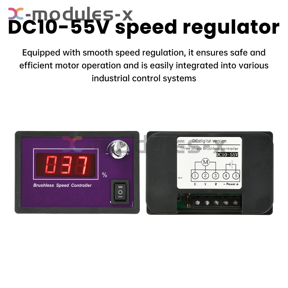 10-55V15A Brushless DC Speed Controller 3-Phase Motor Controller Forward/Reverse