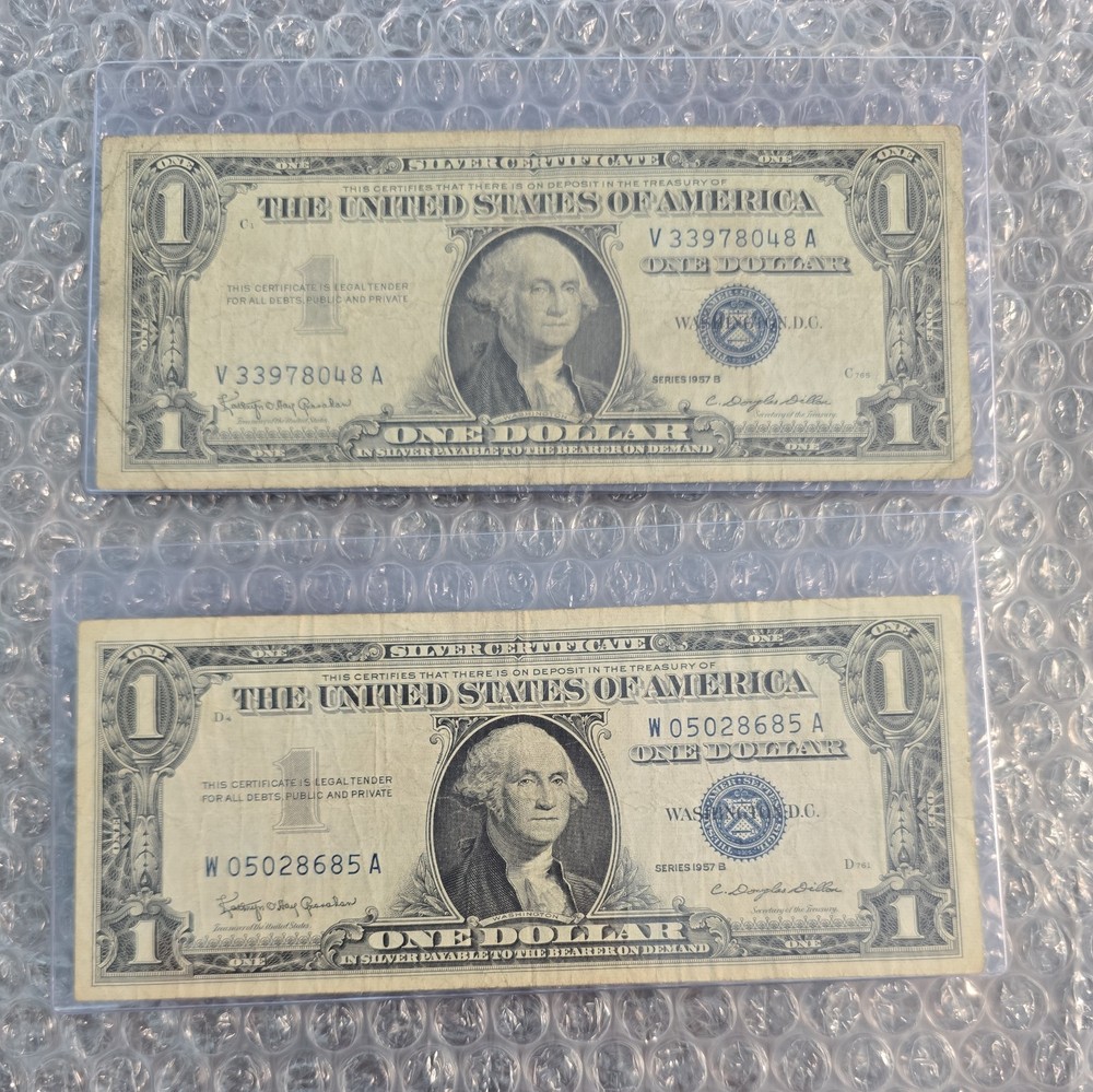 TWO-$1 1957B SERIES SILVER CERTIFICATES