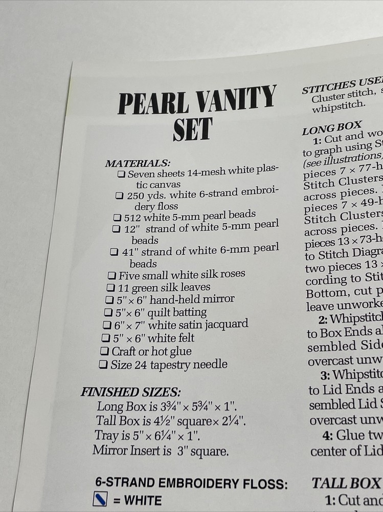 Annie's Attic Pearl Vanity Set Mirror Insert & Boxes Plastic Canvas Pattern