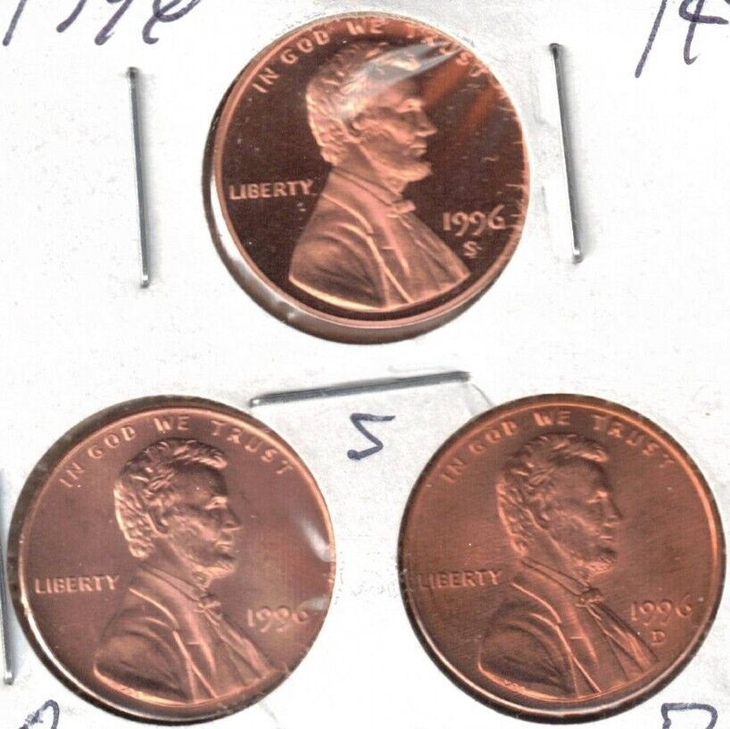 1996-S Lincoln (Proof) with BU P & D Three Cent Types!