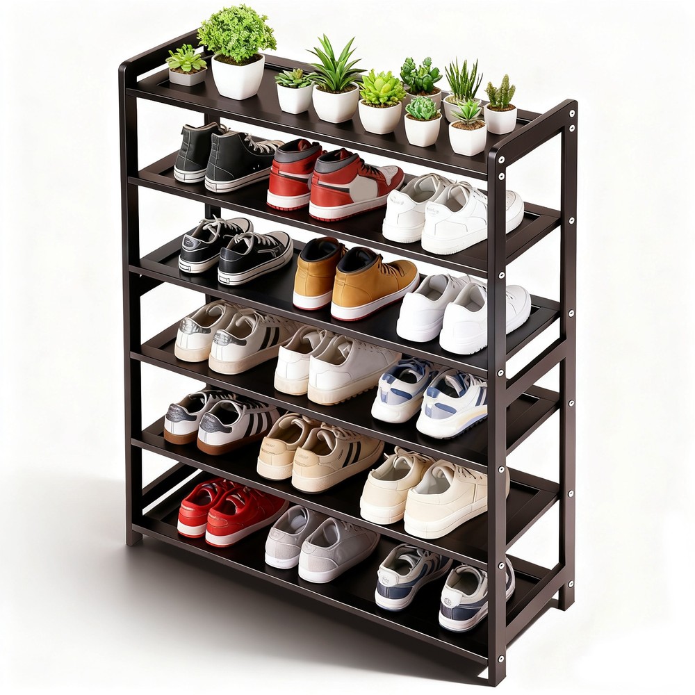 6-Layer Coffee Bamboo Shoe Rack, 68x25x89cm