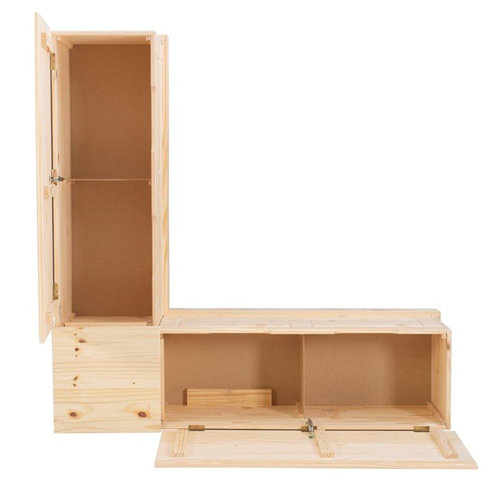 Linon Troyin Rustic Backless Corner Nook with Storage in Solid Unfinished Pine