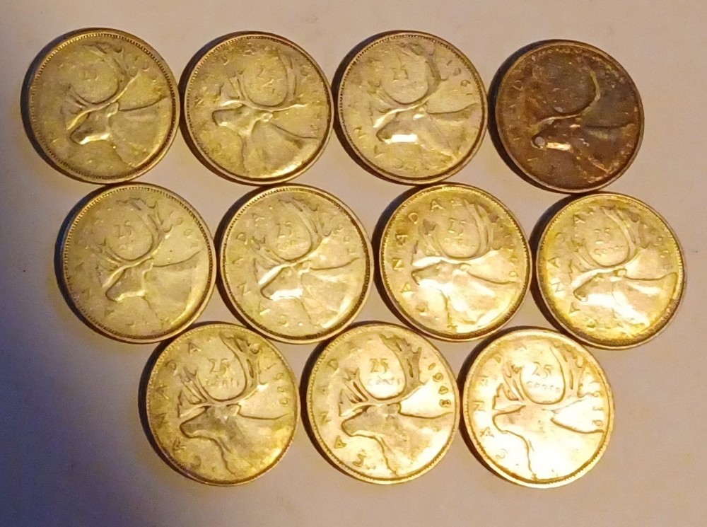 11 Canadian Quarters Silver