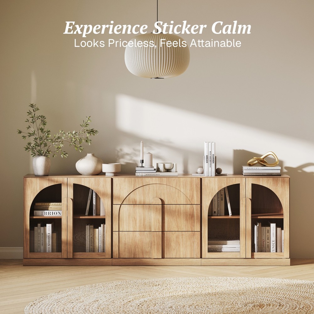 Modular Sideboard Cabinet Set with Storage, Camel/Ebony