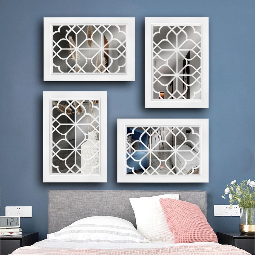 Set of 2 Rectangular Wall Mirror,Gorgeous Rustic Farmhouse Accent Mirror,Whit...