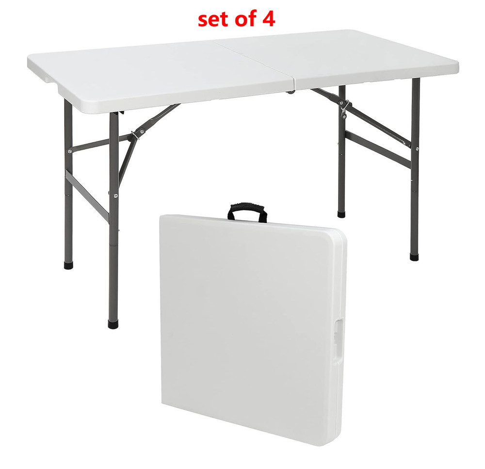 4ft Plastic Folding Table Picnic Table For Outdoor Indoor Camping White/Black