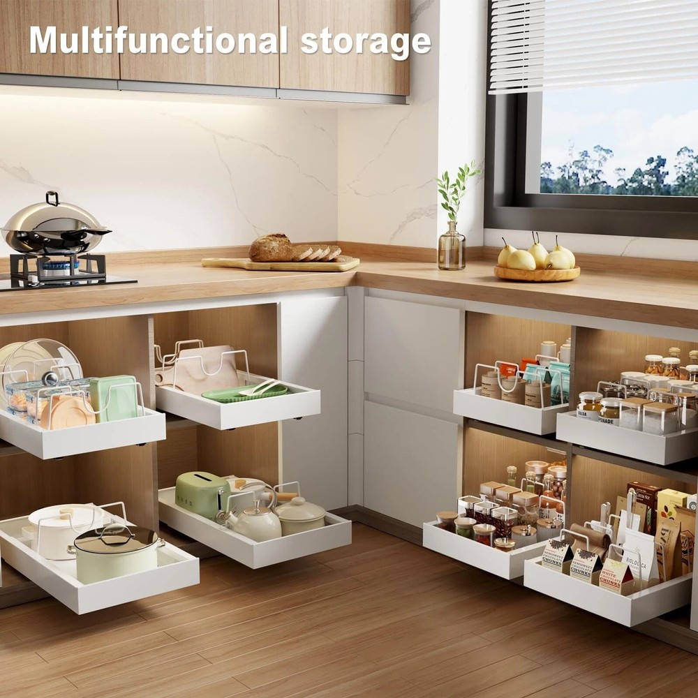 2 Pack Pull Out Cabinet Organizer with 8 Dividers, 16.5" Deep, Black