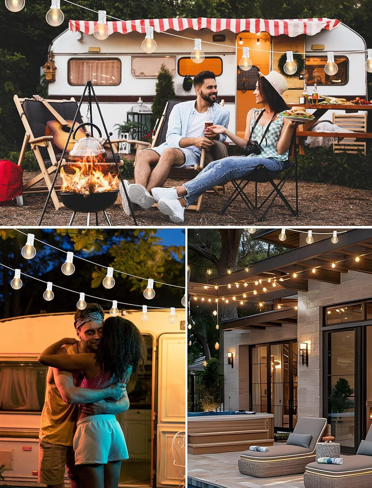 25FT Outdoor White String Lights with 27 Clear Bulbs, G40 Globe Patio String Lig