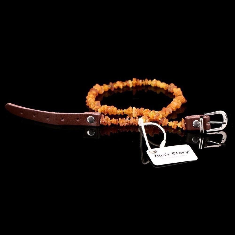 Amber Collar for Dogs and Cats with Adjustable Leather Strap