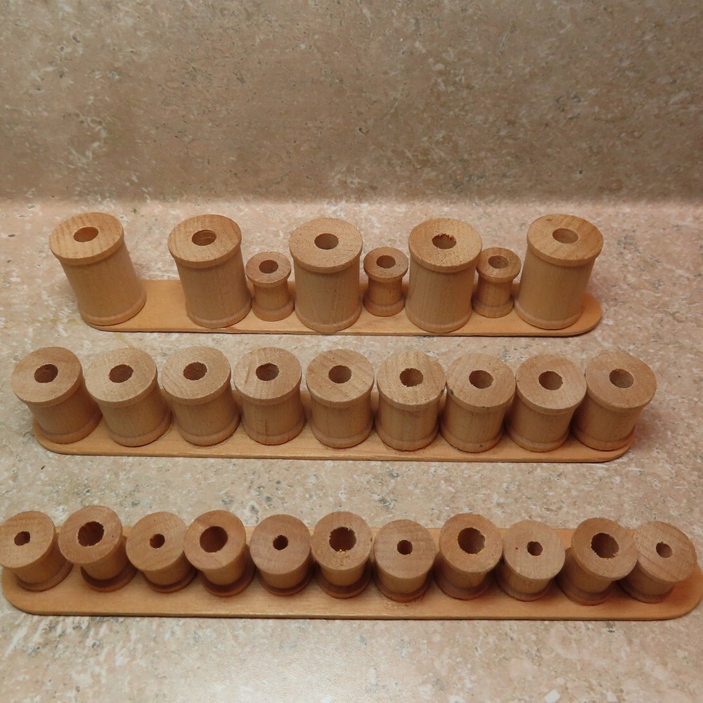 Three sets of Various Size Wood Spools for Craft Tool Storage