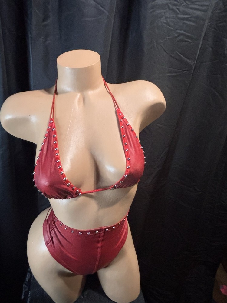2 Piece Red Faux Leather Studded Set