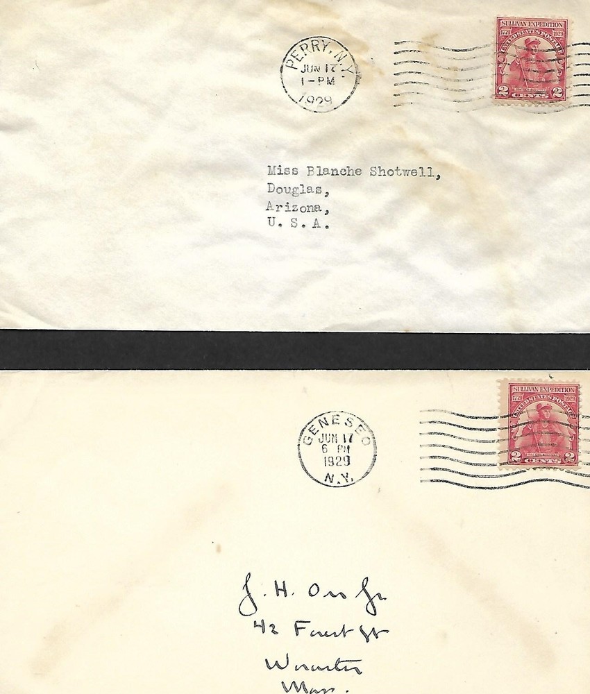 USA TWO 1929 SULLIVAN EXPEDITION FIRST DAY COVERS, 2 DIFFERENT POST MARKS