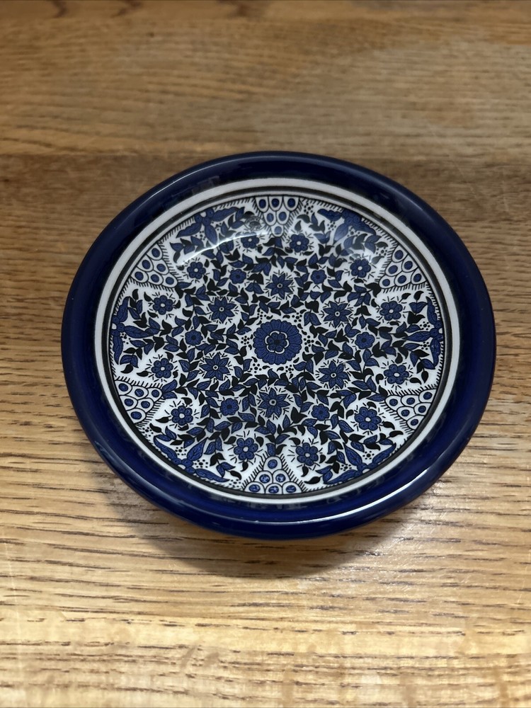Small Hand Made & Painted Jerusalem Tasting Dish Blue Floral