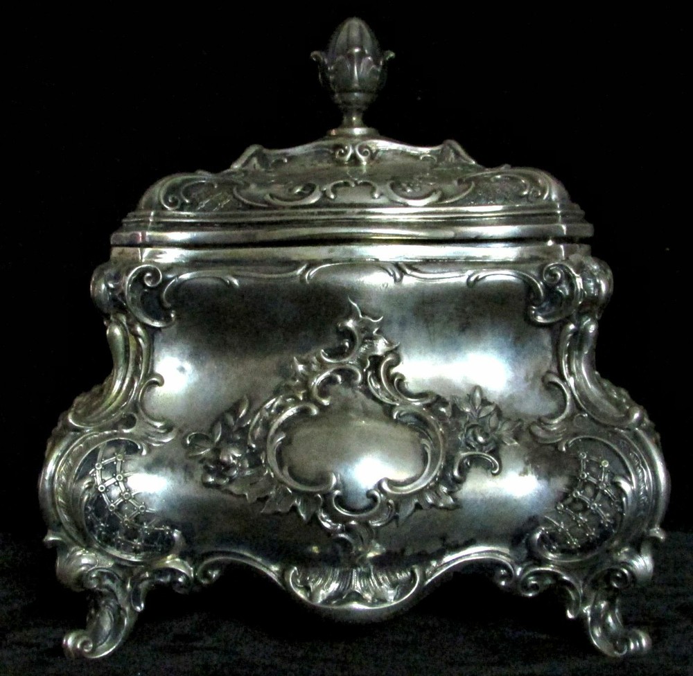 CIRCA 1880's GERMAN CONTINENTAL SILVER TEA CADDY 5 1/2" BOX