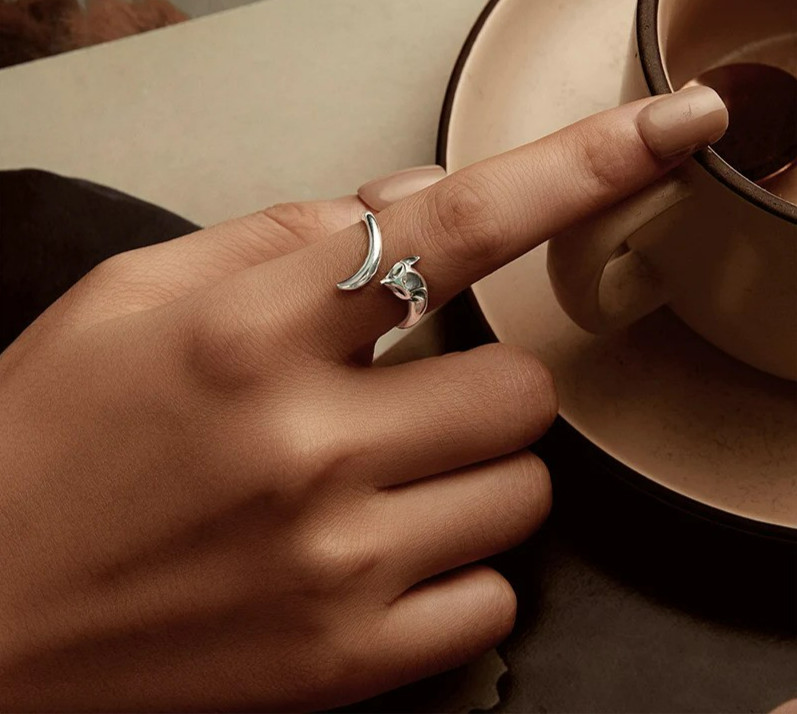 Fox Cute 925 Sterling Minamilist Ring Size Adjustable