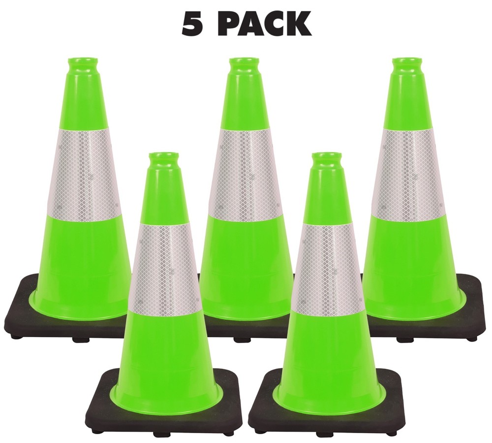 18" Lime Reflective Traffic Cones Safety Road Construction - 5 Pack