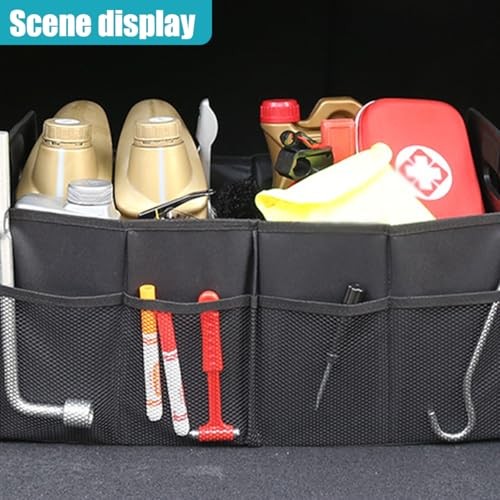 Car Trunk Organizer, Collapsible Multi-Compartment Auto Storage Box with Black