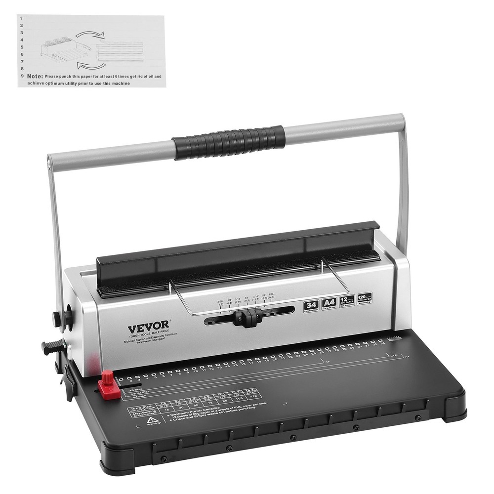 Coil Spiral Binding Machine,Manual Book Maker 34-Holes Binding 120 Sheets,Punc