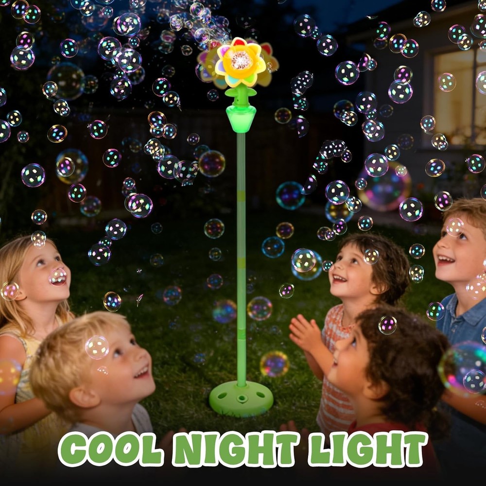 Automatic Flower Bubble Machine for Kid, Handheld&Standing 2 In1 Rechargeable Bu