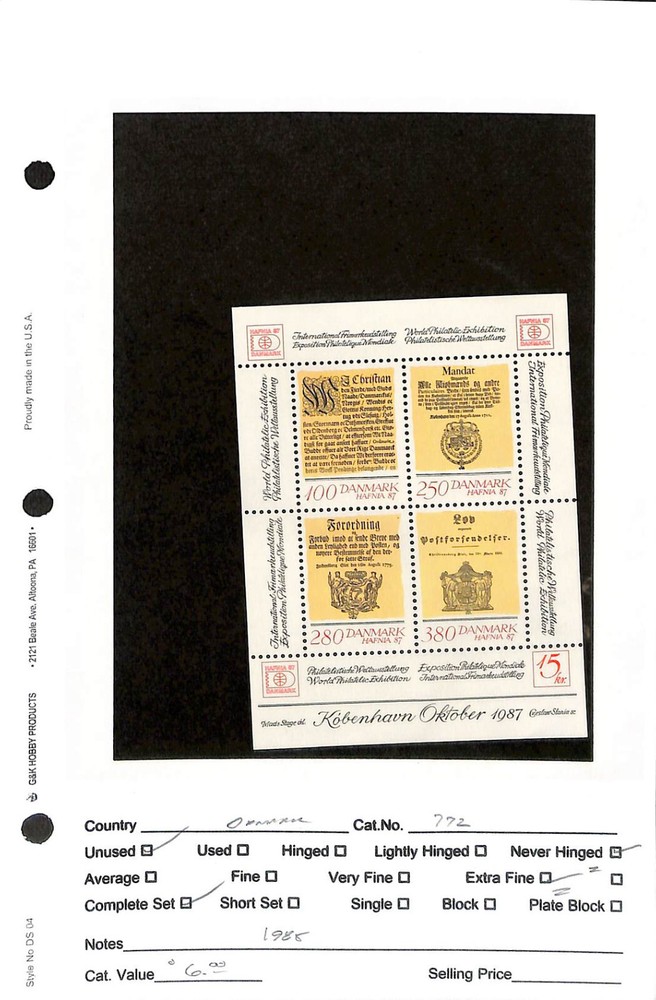 Denmark, Postage Stamp, #772 Mint NH, 1985