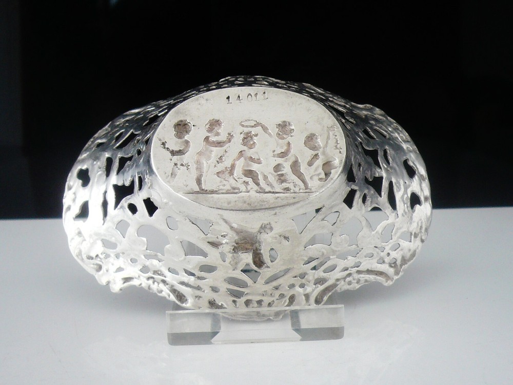 Antique Hanau Silver Openwork Cherub & Birds Dish c.1890