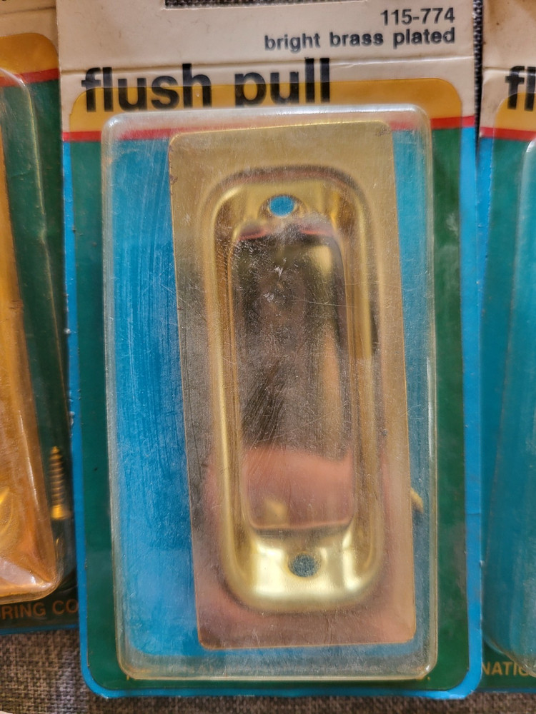 Brass Plated Flush Pulls, 2 3/4" long, Set of 5