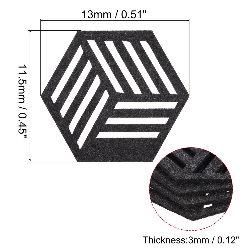 Felt Coasters 12pcs Hexagonal Mat Tampons, Dark Grey