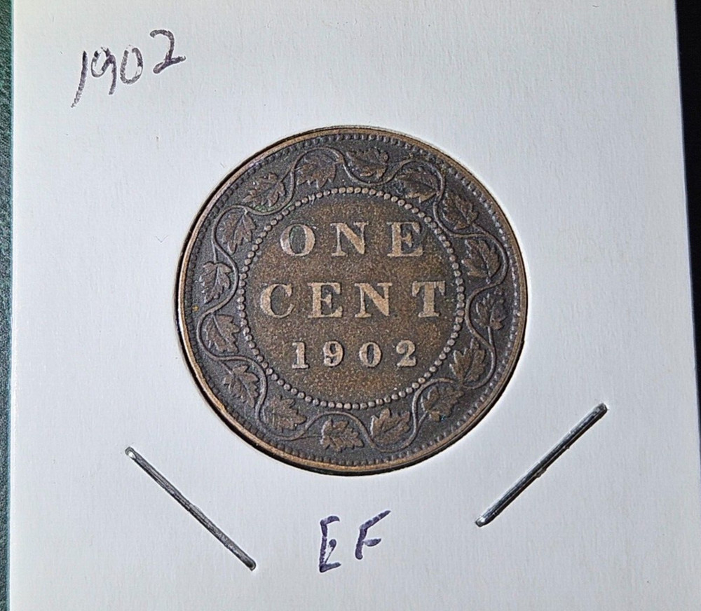 1902 Canada One Cent Queen Victoria Large Cent "EF"