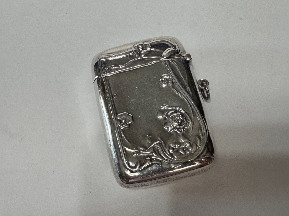 Antique Sterling Silver Repousse Rectangular Etui Art Nouveau for Chatelaine