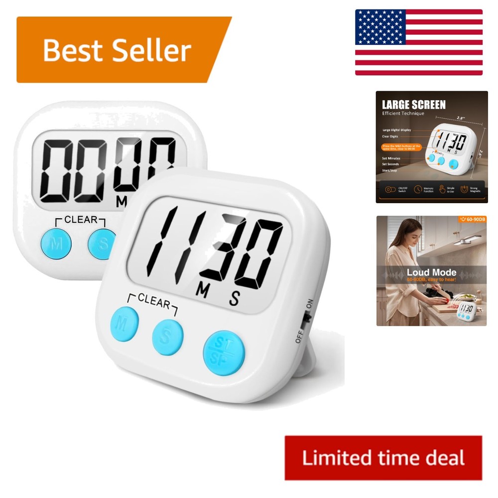 Digital Kitchen Timer Set with Loud Alert – 2 Pack, Magnetic & Memory Function