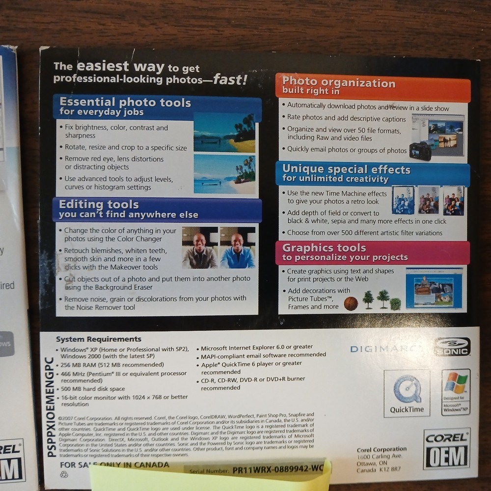 Corel Paint Shop Pro XI + Painter Essentials 4 Software Bundle Install Discs