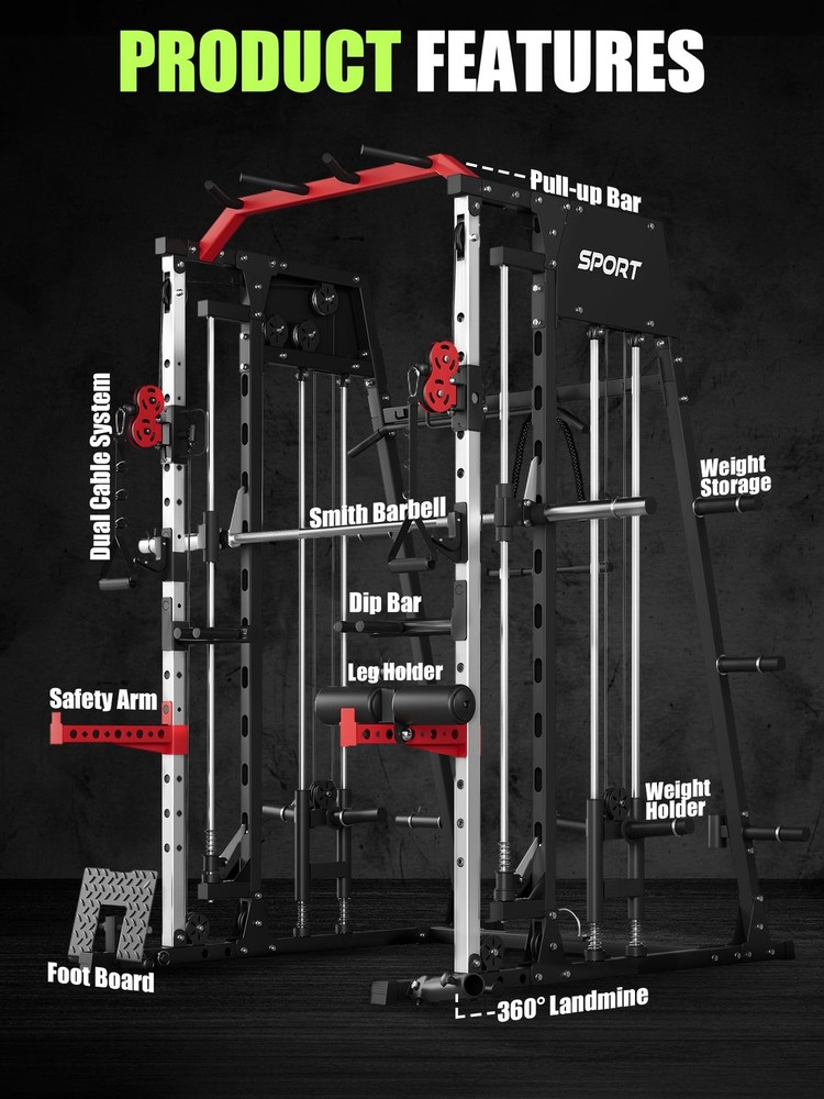 🔝Smith Machine Strength Training Power Cage Lat-Pull Down System 2200lbSquat Ra