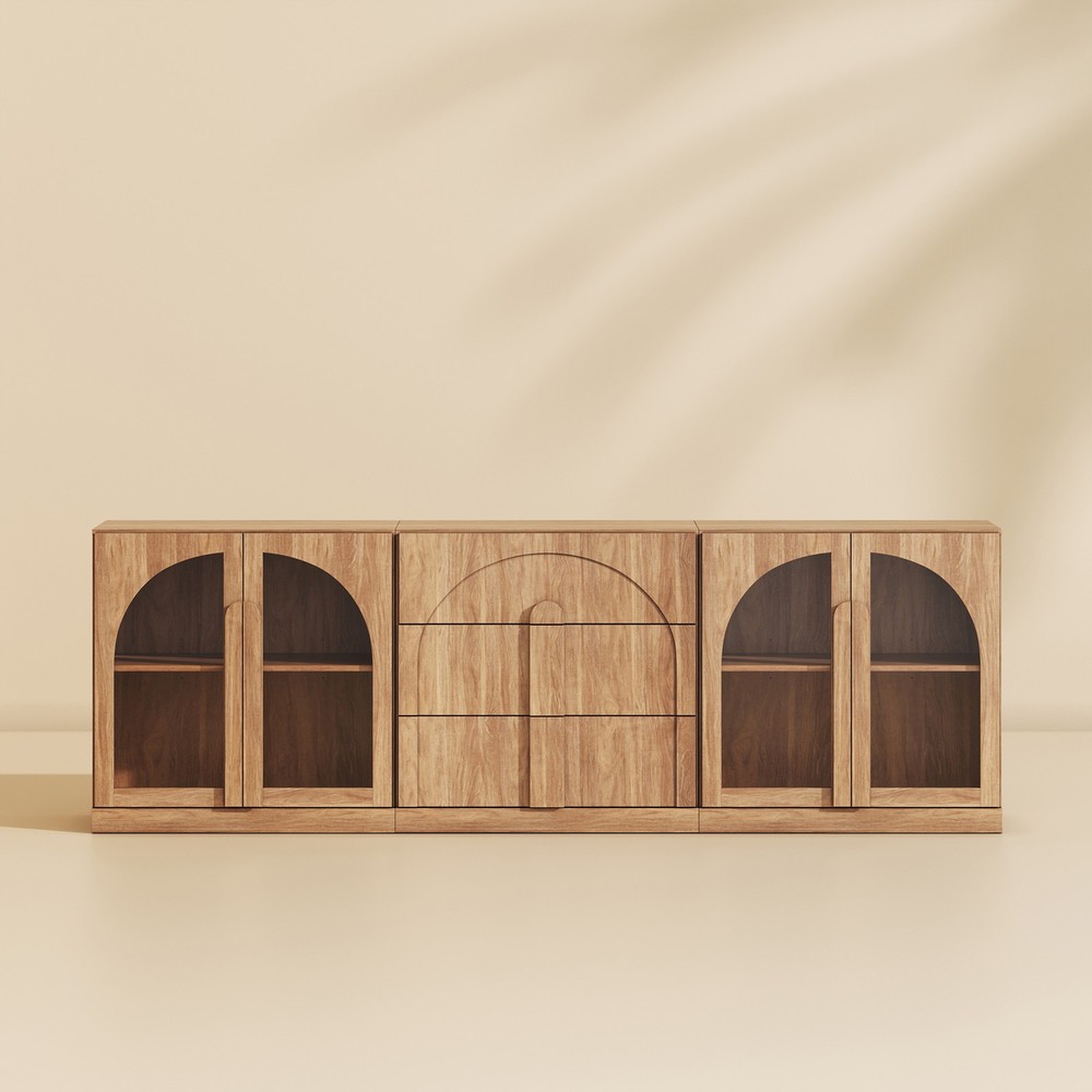 Modular Sideboard Cabinet Set with Storage, Camel/Ebony