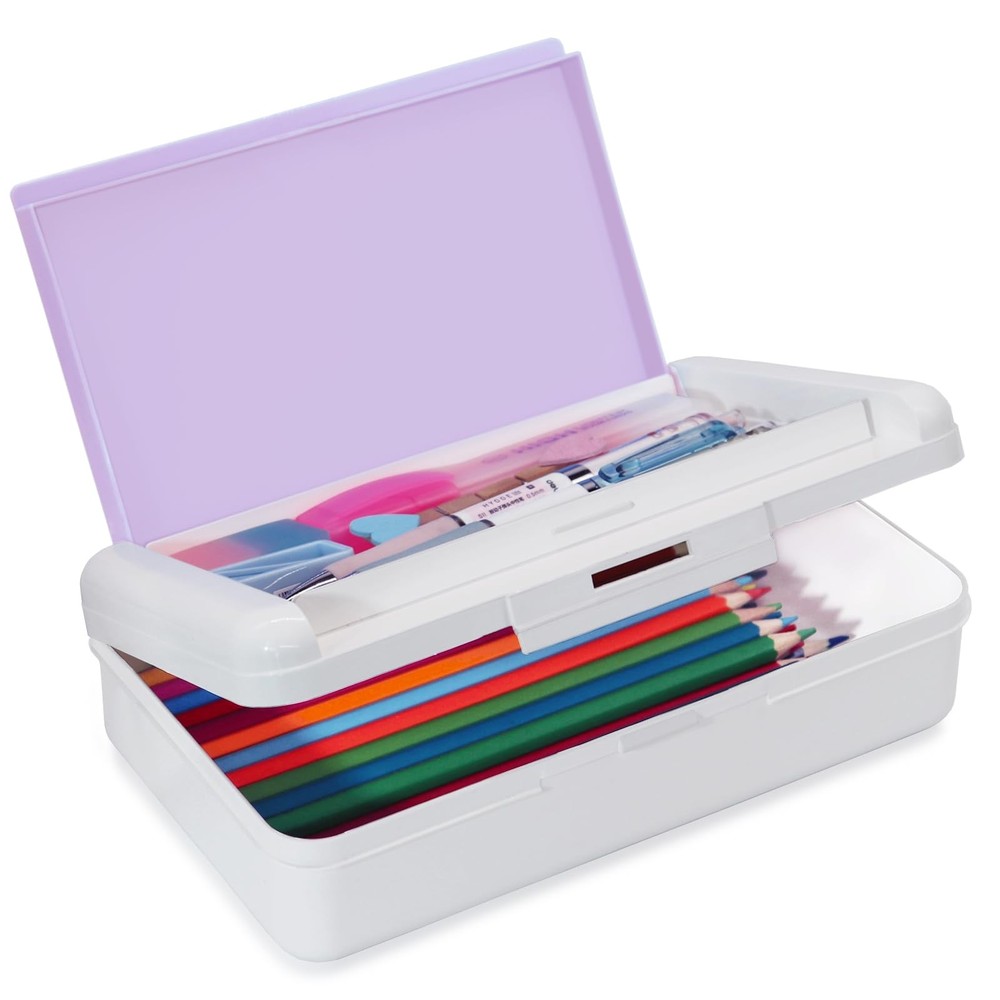 Nuozme Double Layer Pencil Box, Hard Pencil case 2 Compartments, Plastic Larg...