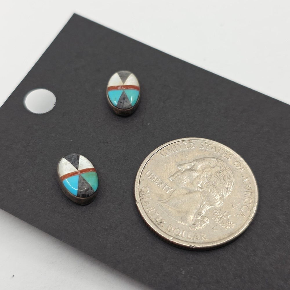Native American Sterling Silver Assorted Stone Post Back Stud Earrings