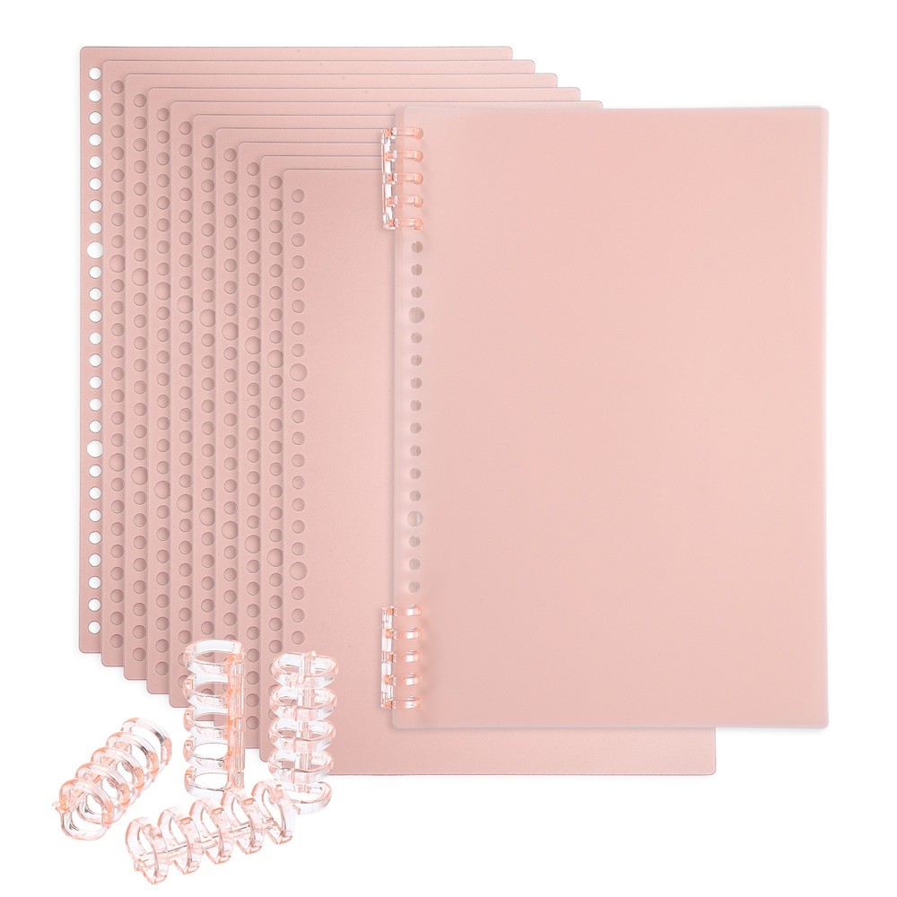 12 Pack B5 22 Mil Plastic Notebook Binder Covers with Binding Comb, Pink
