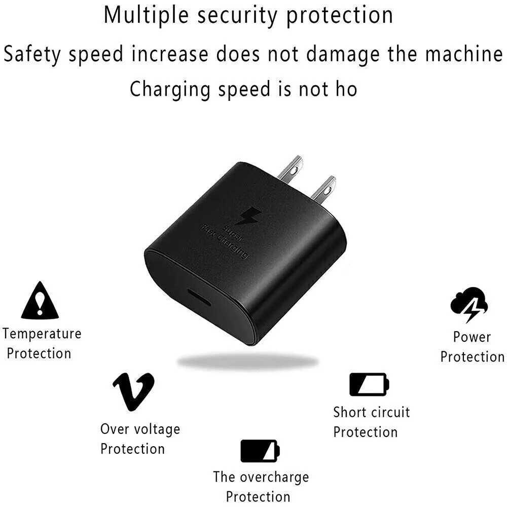 Universal 45W Fast USB Type C Wall Charger 2M 6FT Type C Cable For Samsung Black
