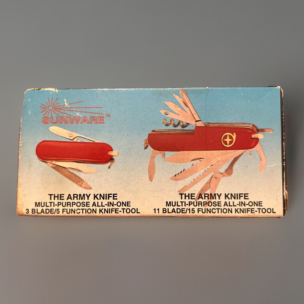Vintage Sunware Red Handle Army Knife Multi Purpose Pocket Knife Multi Tool NIB