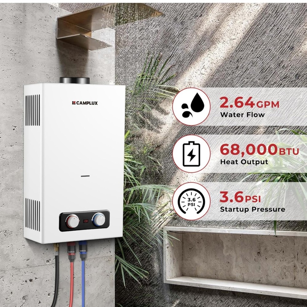 CAMPLUX Tankless Water Heater, 2.64 GPM Portable Propane Water Heater